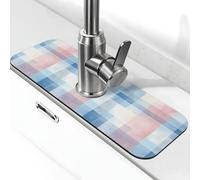 Tappetino assorbente per rubinetto per lavello da cucina, bagno e cucina, paraspruzzi rosa blu a scacchiera tappetino per rubinetto 38 x 14 cm