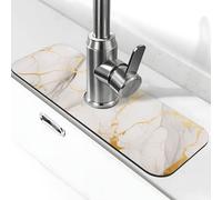 Tappetino assorbente per rubinetto per lavello da cucina, bagno e cucina, paraspruzzi tappetino per rubinetto con stampa in marmo bianco oro 38 x 14 cm
