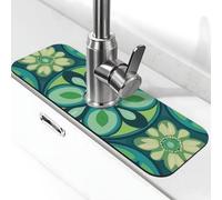 Tappetino assorbente per rubinetto per lavello da cucina, bagno e cucina, paraspruzzi verde circolare con stampa di piastrelle tappetino per rubinetto 38 x 14 cm