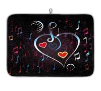 Tappetino assorbente per scolapiatti a forma di cuore astratto con note musicali per bancone della cucina, tappetino in microfibra reversibile con anello per appendere utensili in vetro, pentole, 45,7