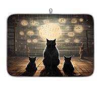 Tappetino assorbente per scolapiatti a forma di gatto con note musicali vintage, per bancone della cucina, tappetino in microfibra reversibile con anello per appendere utensili in vetro, pentole, 45,7