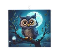 Tappetino assorbente per scolapiatti a forma di gufo notturno per bancone della cucina, grazioso tappetino da caffè con anello per appenderlo, 40,6 x 45,7 cm