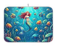 Tappetino assorbente per scolapiatti a forma di pesce tropicale rosso sirena, per piano di lavoro della cucina, tappetino in microfibra reversibile con anello per appenderlo, tappetino ad asciugatura