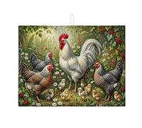 Tappetino assorbente per scolapiatti a forma di pollo per bancone della cucina, tappetino assorbente colorato con gallo e gallina, tappetino in microfibra primaverile per proteggere bar, 45 x 61 cm