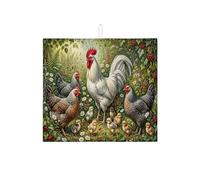 Tappetino assorbente per scolapiatti a forma di pollo per bancone della cucina, tappetino assorbente colorato con gallo e gallina, tappetino in microfibra primaverile per proteggere bar, 40,6 x 45,7