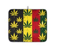 Tappetino assorbente per scolapiatti a righe colorate con foglie di cannabis per bancone della cucina, tappetino in microfibra reversibile con anello per appendere utensili in vetro, pentole, 40,6 x