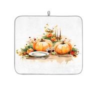 Tappetino assorbente per scolapiatti a tema cena del Ringraziamento per bancone della cucina, tappetino scolapiatti reversibile in microfibra con anello per appendere utensili in vetro, pentole, 40,6