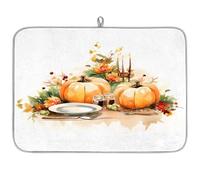 Tappetino assorbente per scolapiatti a tema cena del Ringraziamento per bancone della cucina, tappetino in microfibra reversibile con anello per appendere utensili in vetro, pentole, 45,7 x 61 cm