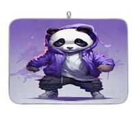 Tappetino assorbente per scolapiatti alla moda con panda animale per bancone della cucina, tappetino in microfibra reversibile con anello per appendere utensili in vetro, pentole, 45,7 x 61 cm