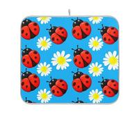 Tappetino assorbente per scolapiatti carino ad asciugatura rapida personalizzato controsoffitto tappetino a prova di calore per cucina bancone decorazione carino coccinelle margherite fiori blu 40,6 x