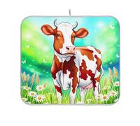 Tappetino assorbente per scolapiatti carino gancio per asciugare i piatti carino marrone bianco campo di mucca per la decorazione del bancone della cucina 40,6 x 45,7 cm
