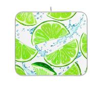 Tappetino assorbente per scolapiatti con anello per appendere i piatti, verde lime, fette di acqua bianca per la decorazione del bancone della cucina, 40,6 x 45,7 cm