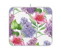 Tappetino assorbente per scolapiatti con anello per appendere tappetino per asciugare i gigli, fiori lilla, per bancone della cucina, 40,6 x 45,7 cm