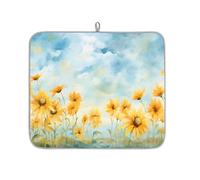 Tappetino assorbente per scolapiatti con campo di girasole per bancone della cucina, tappetino in microfibra reversibile con anello per appendere utensili in vetro, pentole, 40,6 x 45,7 cm