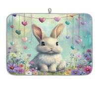 Tappetino assorbente per scolapiatti con coniglietto pasquale margherita per bancone della cucina, tappetino in microfibra reversibile con anello per appendere utensili in vetro, pentole, 45,72 x