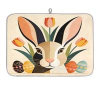 Tappetino assorbente per scolapiatti con coniglio pasquale arte astratta per bancone della cucina, tappetino scolapiatti reversibile in microfibra con anello per appendere utensili in vetro, pentole