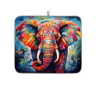 Tappetino assorbente per scolapiatti con elefante per pittura a olio, per bancone della cucina, tappetino in microfibra reversibile con anello per appendere utensili in vetro, pentole, 40,6 x 45,7 cm