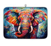 Tappetino assorbente per scolapiatti con elefante per pittura a olio, per bancone della cucina, tappetino in microfibra reversibile con anello per appendere utensili in vetro, pentole, 45,7 x 61 cm