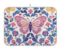 Tappetino assorbente per scolapiatti con fiori e farfalle, lavabile, opaco, accessorio per piano di lavoro, grande, 45,7 x 61 cm