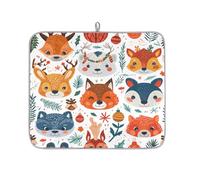 Tappetino assorbente per scolapiatti con foglie di animali della foresta dei cartoni animati per bancone della cucina, tappetino in microfibra reversibile con anello per appendere utensili in vetro