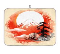 Tappetino assorbente per scolapiatti con montagna giapponese Fuji Sunset per bancone della cucina, tappetino in microfibra reversibile con anello per appendere utensili in vetro, pentole, 45,7 x 61 cm