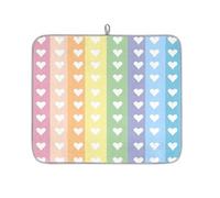 Tappetino assorbente per scolapiatti con motivo a cuori arcobaleno per bancone della cucina, tappetino in microfibra reversibile con anello per appendere utensili in vetro, pentole, 40,6 x 45,7 cm