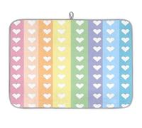 Tappetino assorbente per scolapiatti con motivo a cuori arcobaleno per bancone della cucina, tappetino in microfibra reversibile con anello per appendere utensili in vetro, pentole, 45,7 x 61 cm