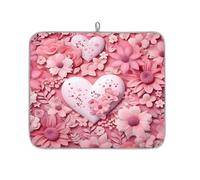 Tappetino assorbente per scolapiatti con motivo floreale e cuori artistici per bancone della cucina, tappetino in microfibra reversibile con anello per appendere utensili in vetro, pentole, 40,6 x