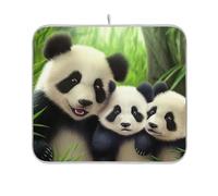 Tappetino assorbente per scolapiatti con motivo floreale, protezione dal calore per piano di lavoro, decorazione per bancone della cucina, motivo: famiglia di panda, verde, 40,6 x 45,7 cm