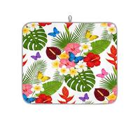 Tappetino assorbente per scolapiatti con motivo floreale tropicale e farfalla, per bancone della cucina, tappetino in microfibra reversibile con anello per appendere utensili in vetro, pentole, 40,6 x