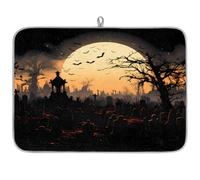 Tappetino assorbente per scolapiatti con motivo tomba notturna di Halloween, per bancone della cucina, tappetino in microfibra reversibile con anello per appendere utensili in vetro, pentole, 45,7 x