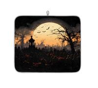 Tappetino assorbente per scolapiatti con motivo tomba notturna di Halloween, per bancone della cucina, tappetino in microfibra reversibile con anello per appendere utensili in vetro, pentole, 40,6 x