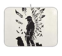 Tappetino assorbente per scolapiatti con piume di cowboy occidentali tribali lupo bianco tappetino assorbente per bancone tappetino resistente al calore sotto scolapiatti accessori da cucina grande