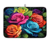 Tappetino assorbente per scolapiatti con rose colorate e arte astratta, per bancone della cucina, tappetino in microfibra reversibile con anello per appendere utensili in vetro, pentole, 45,7 x 61 cm