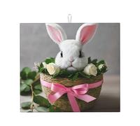 Tappetino assorbente per scolapiatti con stampa di coniglietto e rosetta, pieghevole, riutilizzabile, accessorio per lavello da cucina