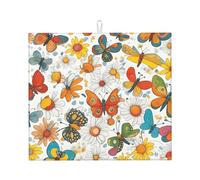 Tappetino assorbente per scolapiatti con stampa di farfalle e margherite per bancone della cucina, ad asciugatura rapida, antiscivolo e riutilizzabile