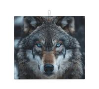 Tappetino assorbente per scolapiatti con stampa di lupo con occhi azzurri per bancone della cucina, ad asciugatura rapida, antiscivolo, riutilizzabile