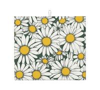 Tappetino assorbente per scolapiatti con stampa di margherite bianche per bancone della cucina, ad asciugatura rapida, antiscivolo e riutilizzabile