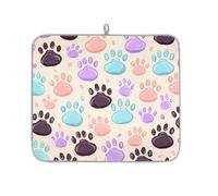 Tappetino assorbente per scolapiatti con stampa di zampa di gatto, per bancone della cucina, tappetino in microfibra reversibile con anello per appendere utensili in vetro, 40,6 x 45,7 cm