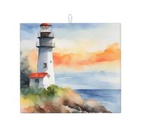 Tappetino assorbente per scolapiatti con stampa faro, per bancone della cucina, ad asciugatura rapida, antiscivolo, riutilizzabile