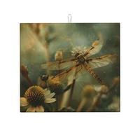 Tappetino assorbente per scolapiatti con stampa libellula e fiore per bancone della cucina, ad asciugatura rapida, antiscivolo, riutilizzabile