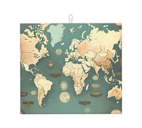 Tappetino assorbente per scolapiatti con stampa mappa del mondo retrò per bancone della cucina, ad asciugatura rapida, antiscivolo e riutilizzabile