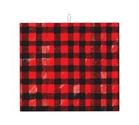 Tappetino assorbente per scolapiatti con stampa scozzese rossa e nera per bancone della cucina, ad asciugatura rapida, antiscivolo e riutilizzabile
