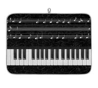 Tappetino assorbente per scolapiatti con tasti di pianoforte, note musicali, per bancone della cucina, tappetino in microfibra reversibile con anello per appendere utensili in vetro, pentole, 45,7 x