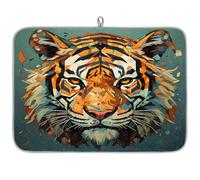 Tappetino assorbente per scolapiatti con testa di tigre astratta per bancone della cucina, tappetino in microfibra reversibile con anello per appendere utensili in vetro, pentole, 45,7 x 61 cm