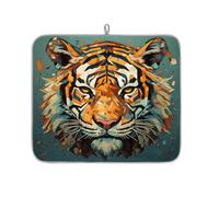 Tappetino assorbente per scolapiatti con testa di tigre astratta per bancone della cucina, tappetino in microfibra reversibile con anello per appendere utensili in vetro, pentole, 40,6 x 45,7 cm
