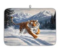 Tappetino assorbente per scolapiatti con tigre della foresta invernale, per bancone della cucina, in microfibra, reversibile, con anello per appenderlo, per bicchieri, utensili e pentole, 45,7 x 61 cm