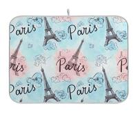 Tappetino assorbente per scolapiatti con Torre Eiffel, per bancone della cucina, 45,7 x 61 cm, reversibile, grande tappetino protettivo per piano di lavoro