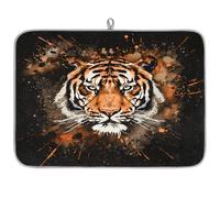 Tappetino assorbente per scolapiatti con volto di tigre animale, per bancone della cucina, in microfibra, reversibile, con anello per appenderlo, per bicchieri, utensili e pentole, 45,7 x 61 cm