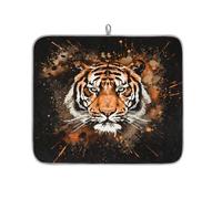 Tappetino assorbente per scolapiatti con volto di tigre animale, per bancone della cucina, tappetino in microfibra reversibile con anello per appendere utensili in vetro, pentole, 40,6 x 45,7 cm